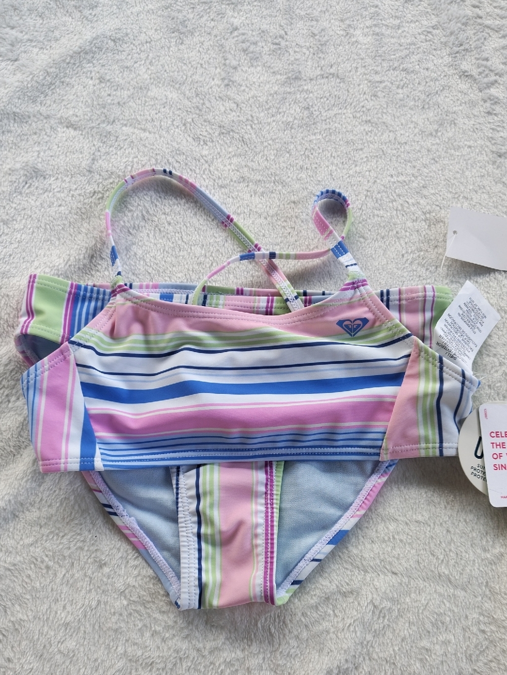 Roxy Girls Pastel Stripe Two-Piece Bikini - Pink, Blue, Green